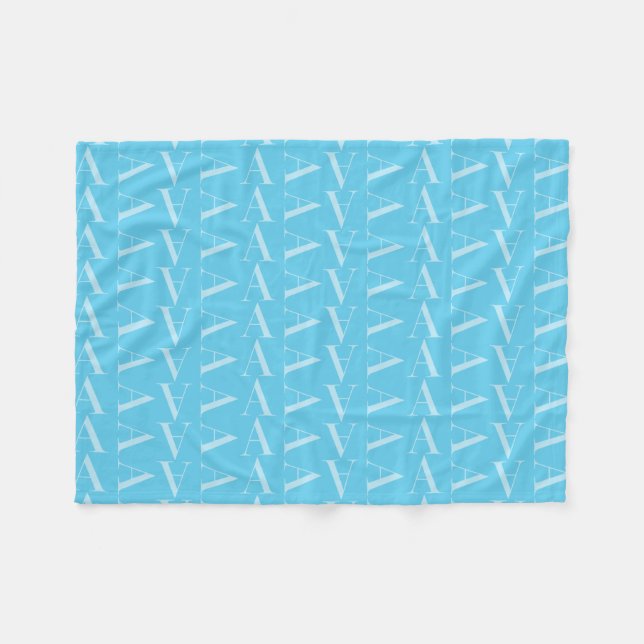 Monogram Initial Letter A, Aqua Blue Fleece Blanket (Front (Horizontal))