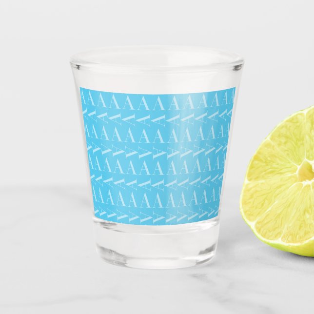 Monogram Initial Letter A, Aqua Blue Shot Glass (Front)