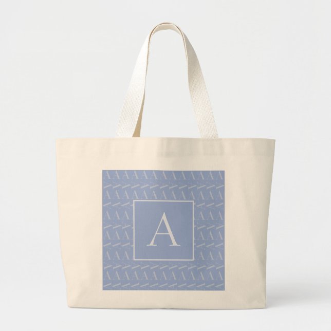 Monogram Initial Letter A, Blue Large Tote Bag (Front)