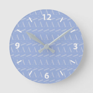 Monogram Initial Letter A, Blue Round Clock
