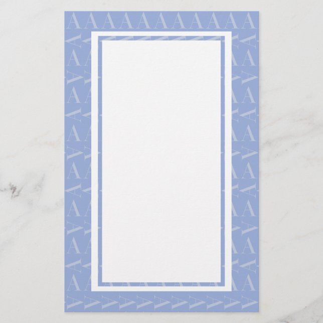 Monogram Initial Letter A, Blue Stationery (Front)