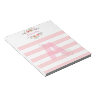 Monogram Initial Letter A Pretty Pink Letter A Notepad