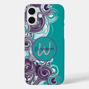 Monogram Initial Letter Abstract Spiral Waves iPhone 16 Plus Case