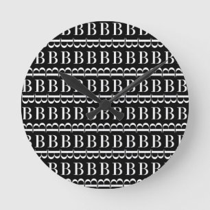 Monogram Initial Letter B, Choose Background Colou Round Clock