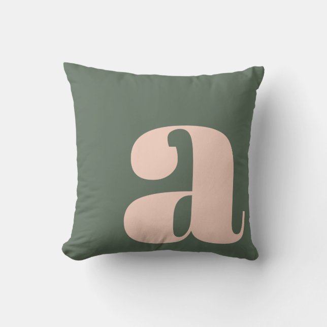 Monogram Initial Letter Bold Earthy Pink Green  Cushion (Front)