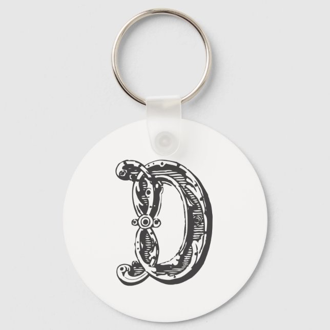 Monogram Initial Letter Distressed D Key Ring (Front)