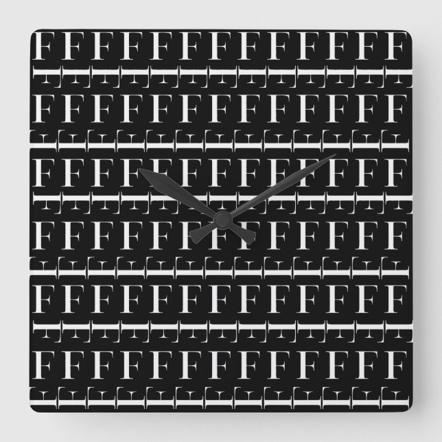 Monogram Initial Letter F Square Wall Clock (Front)