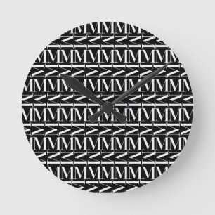 Monogram Initial Letter M, Choose Background Colou Round Clock