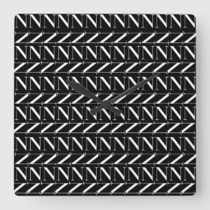Monogram Initial Letter N Square Wall Clock