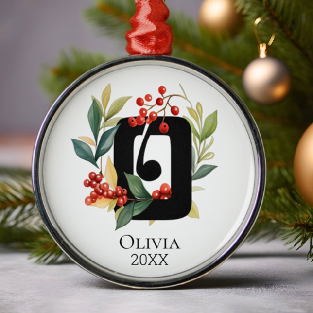 Monogram Initial Letter O Berry Wreath Christmas Metal Tree Decoration (Creator Uploaded)