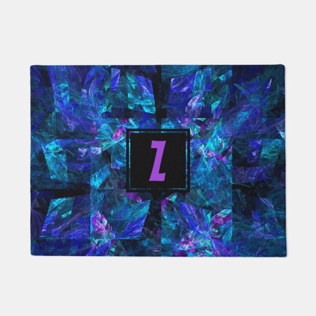 Monogram Initial Letter over Luminous Blue Doormat (Front)