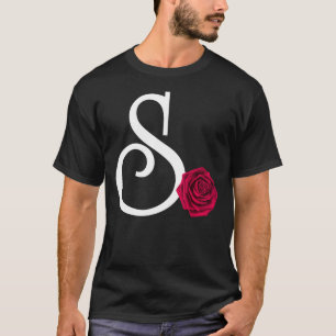 Monogram Initial Letter S with Red Rose on Black B T-Shirt