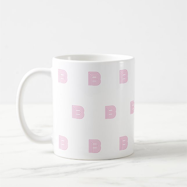 Monogram Initial Letter Simple Pattern Modern Pink Coffee Mug (Left)
