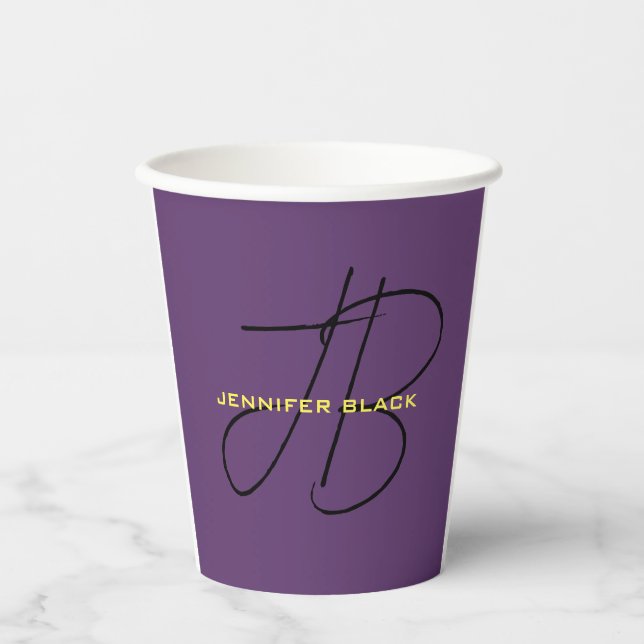 Monogram Initial Letters Indigo Minimalist Modern Paper Cups (Front)