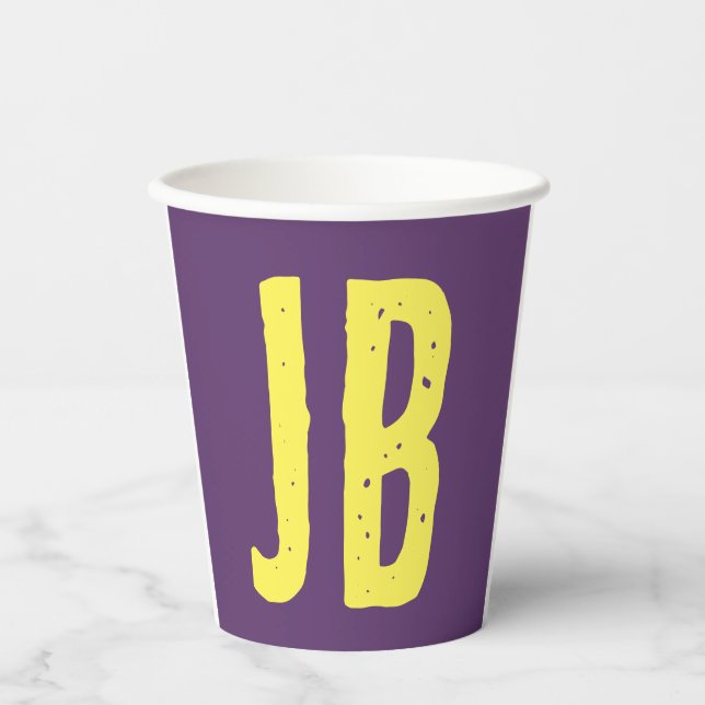 Monogram Initial Letters Indigo Yellow Minimalist Paper Cups (Front)