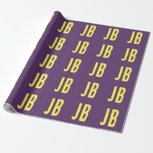 Monogram Initial Letters Indigo Yellow Minimalist Wrapping Paper