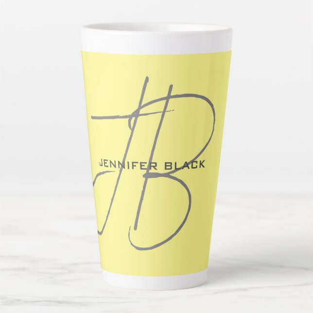 Monogram Initial Letters Light Yellow Modern Latte Mug (Front)