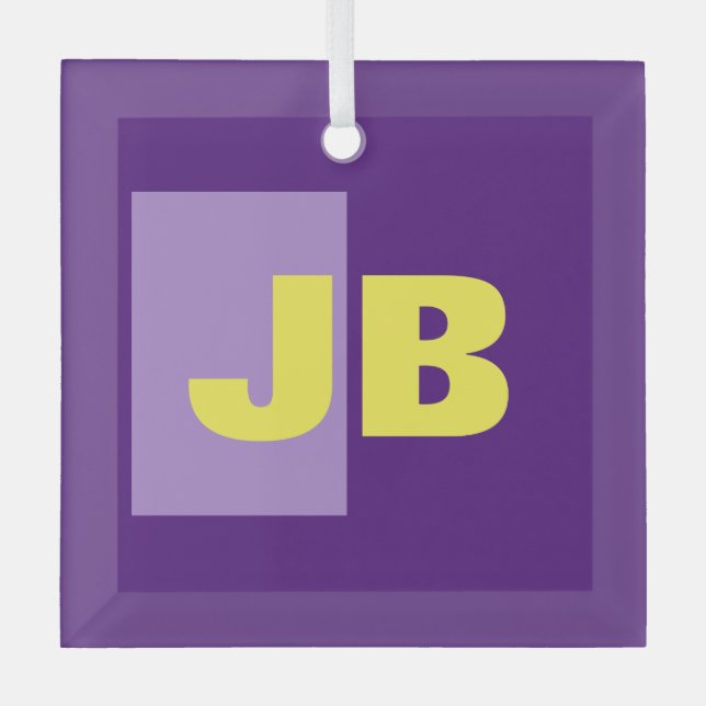 Monogram Initial Letters Purple Yellow Glass Tree Decoration (Front)