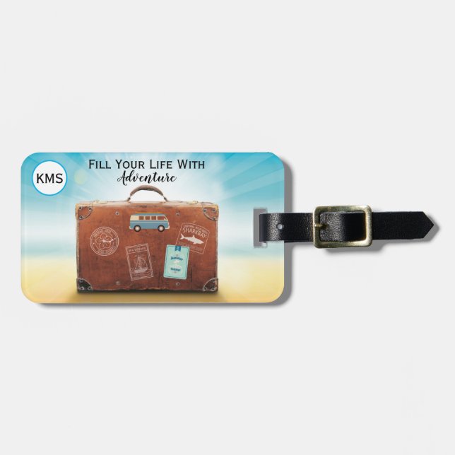 Monogram Initial Life Adventure Travel Luggage Tag (Front Horizontal)
