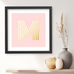 Monogram initial light blush pink background foil prints<br><div class="desc">Poster featuring your monogram initial in a fun,  retro display font on a light blush pink or custom colour background.</div>