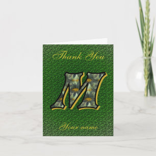 Monogram Initial M Daisies Art Personalised Thank You Card