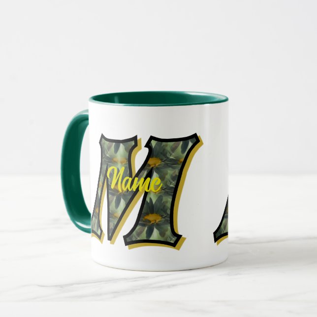Monogram Initial M Daisies Floral Art Personalised Mug (Front Left)