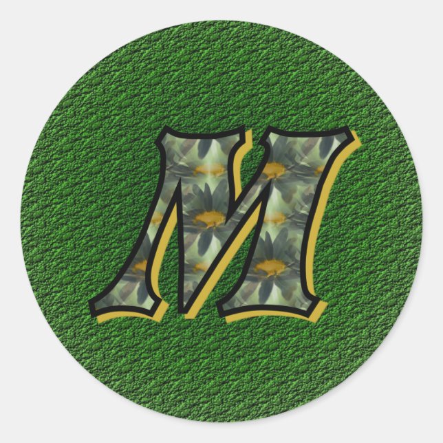 Monogram Initial M Daisies Flower Art Classic Round Sticker (Front)