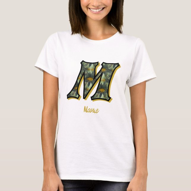 Monogram Initial M Daisy Flower Art Personalised T-Shirt (Front)