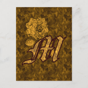 Monogram Initial M Elegant Gold Peony Flower Postcard