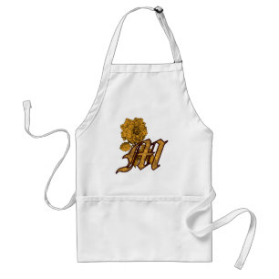 Monogram Initial M Elegant Gold Peony Flower  Standard Apron