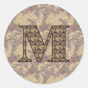 Monogram Initial M Elegant Vintage Floral Classic Round Sticker