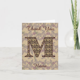 Monogram Initial M Elegant Vintage Floral Thank You Card