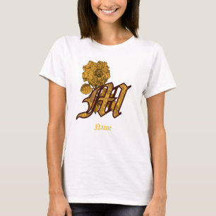 Monogram Initial M Gold Peony Flower Personalised T-Shirt