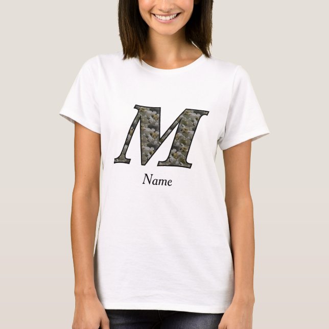 Monogram Initial M Hydrangea Flowers Personalised T-Shirt (Front)