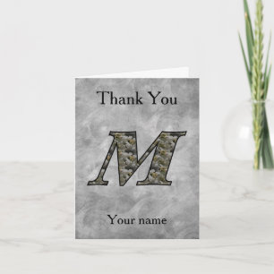 Monogram Initial M Hydrangea Flowers Personalised Thank You Card