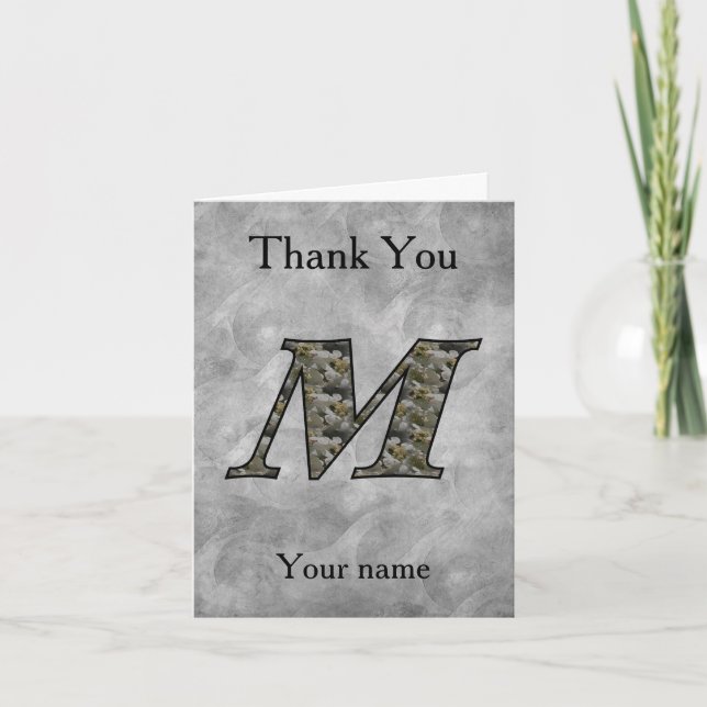 Monogram Initial M Hydrangea Flowers Personalised Thank You Card (Front)