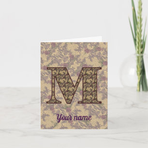 Monogram Initial M Vintage Floral Personalised Note Card