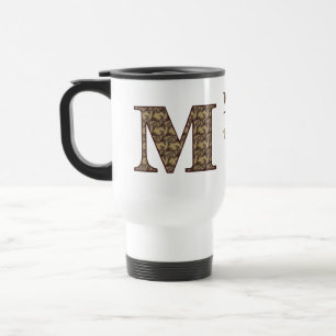 Monogram Initial M Vintage Floral Personalised Travel Mug