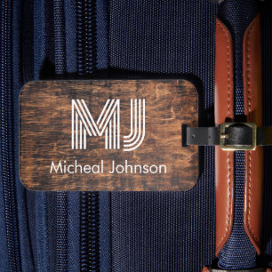 Monogram Initial Mahogany Wood Travel Luggage Tag