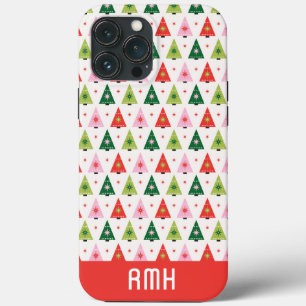 Monogram Initial Merry & Mod Retro Christmas Tree iPhone 13 Pro Max Case