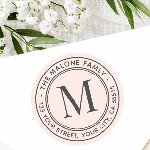 Monogram initial minimal light pink return address classic round sticker