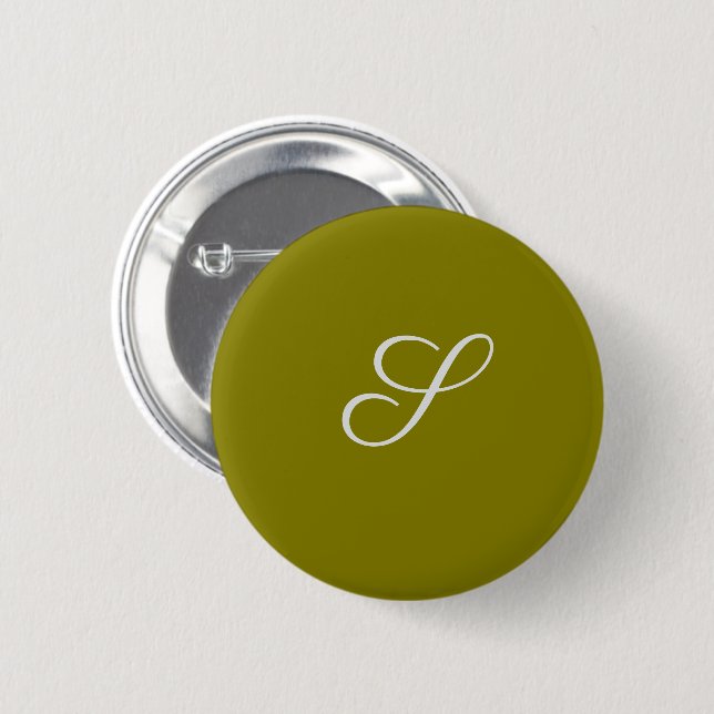 Monogram initial minimalist sage green  6 cm round badge (Front & Back)