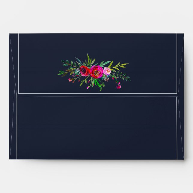 Monogram Initial Modern Blue Navy Floral Wedding Envelopes (Back (Top Flap))