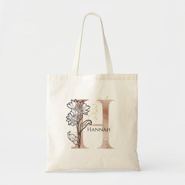 Monogram Initial Modern Letter H Boho Personalised Tote Bag (Front)