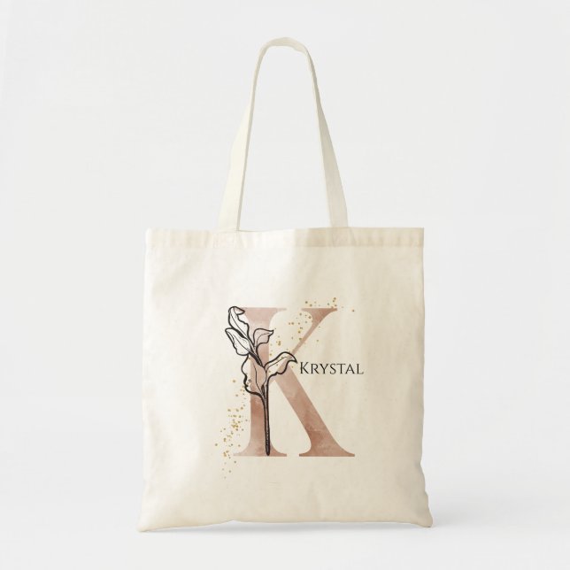 Monogram Initial Modern Letter K Boho Personalised Tote Bag (Front)