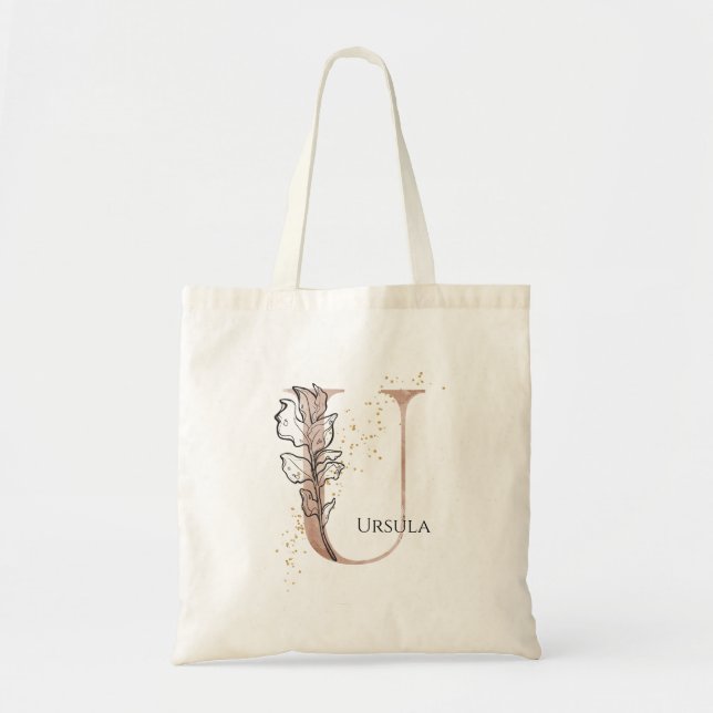 Monogram Initial Modern Letter U Boho Personalised Tote Bag (Front)