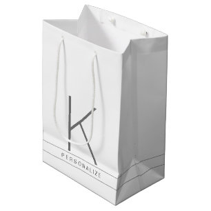 Monogram Initial Modern Simple White Name Medium Gift Bag