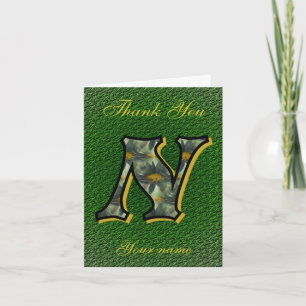 Monogram Initial N Daisies Art Personalised Thank You Card