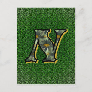Monogram Initial N Daisies Floral Art Postcard
