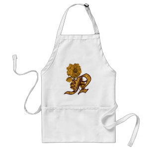 Monogram Initial N Elegant Gold Peony Flower Standard Apron
